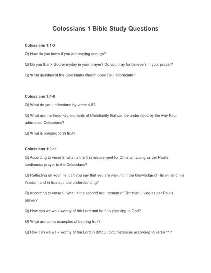 Colossians 1 Bible Study Questions pdf