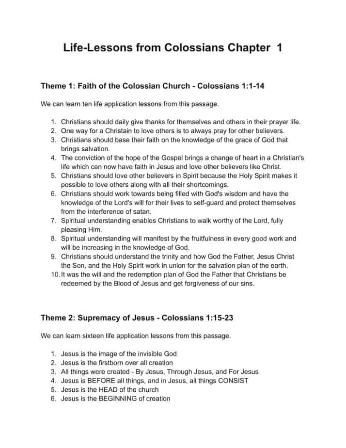 Colossians 1 Life Application Lessons pdf