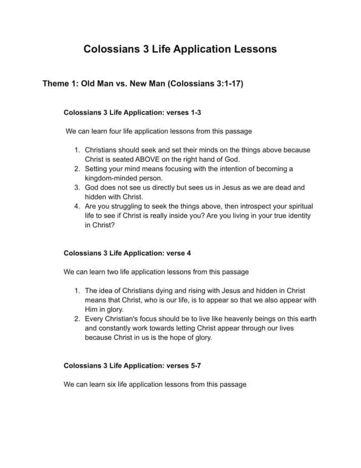 Colossians 3 Life Applications Lessons pdf