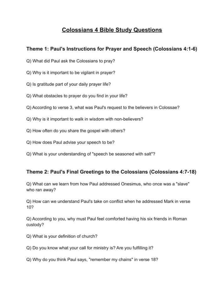 Colossians 4 Bible Study Questions pdf