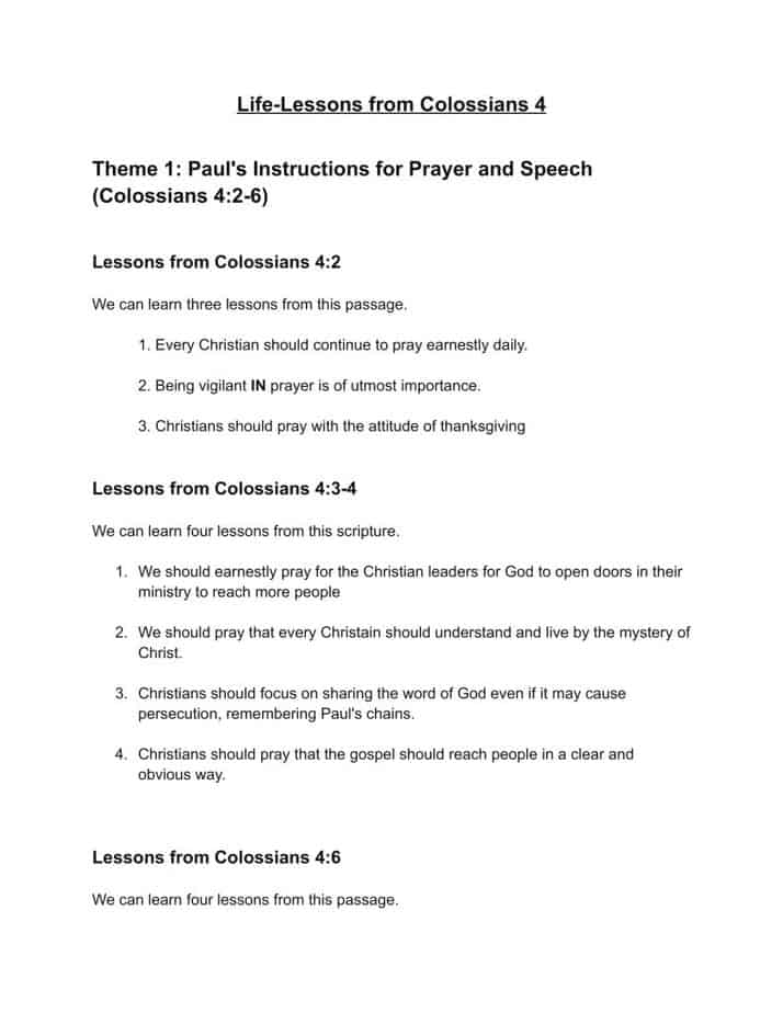 Colossians 4 Life Application Lessons pdf